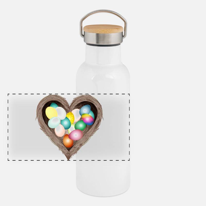 Nid de Pâques en forme de cœur avec des œufs colorés Gourde isotherme avec bouchon en bambou