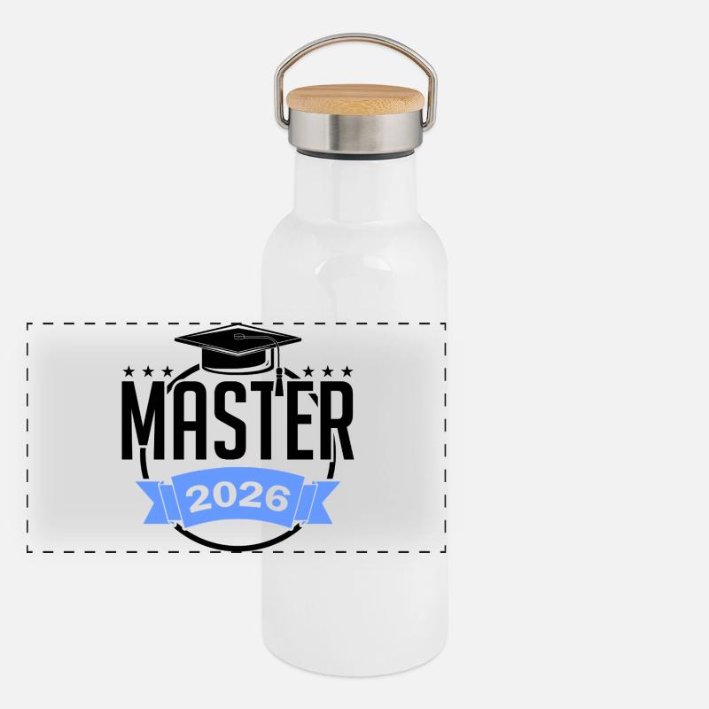 Master 2026 Abschluss Promotion Sponsion Panorama Thermosflasche mit Bambusdeckel