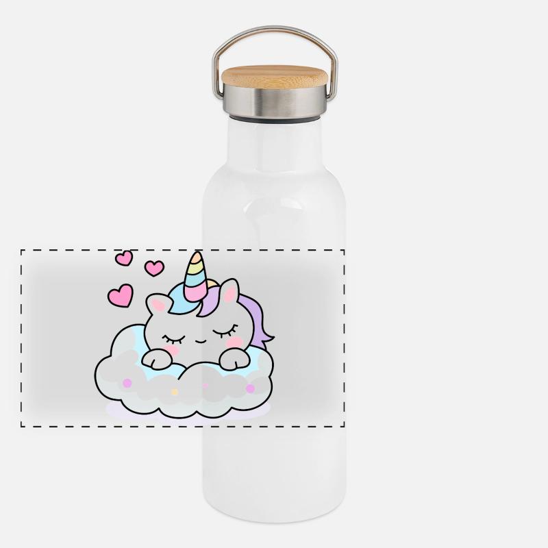 Sleeping Unicorn Kawaii – Cute Valentine Design Panoramic Thermal Bottle with Bamboo Lid