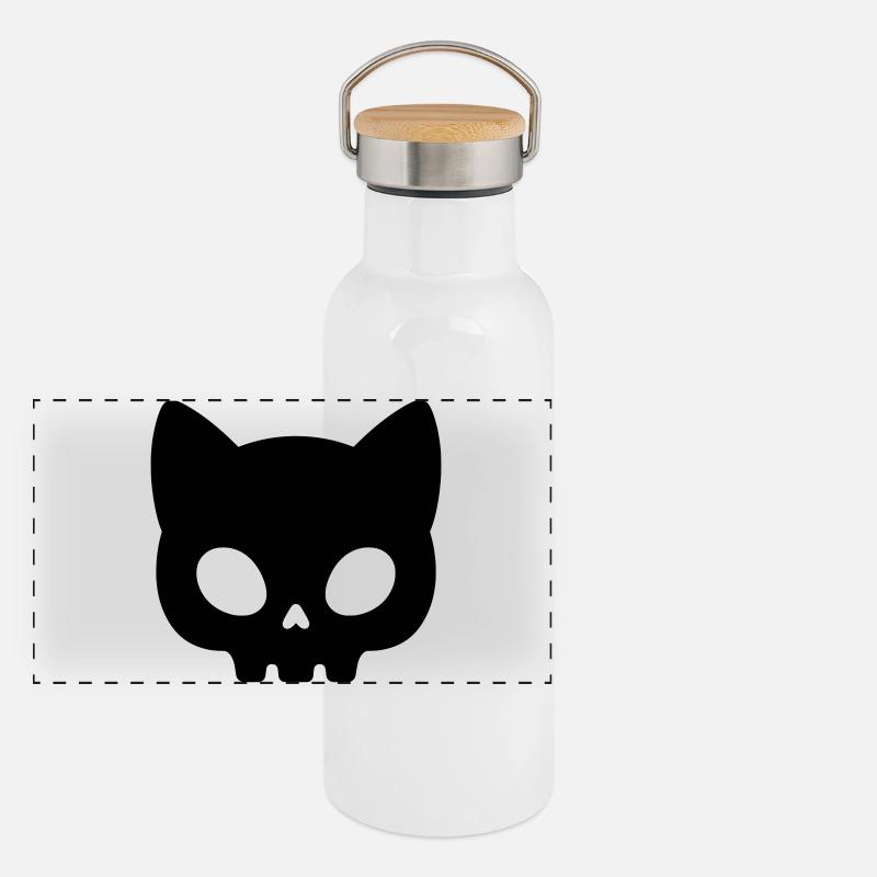 Cat Skull Silhouette | Cute Gothic Mask Panoramic Thermal Bottle with Bamboo Lid