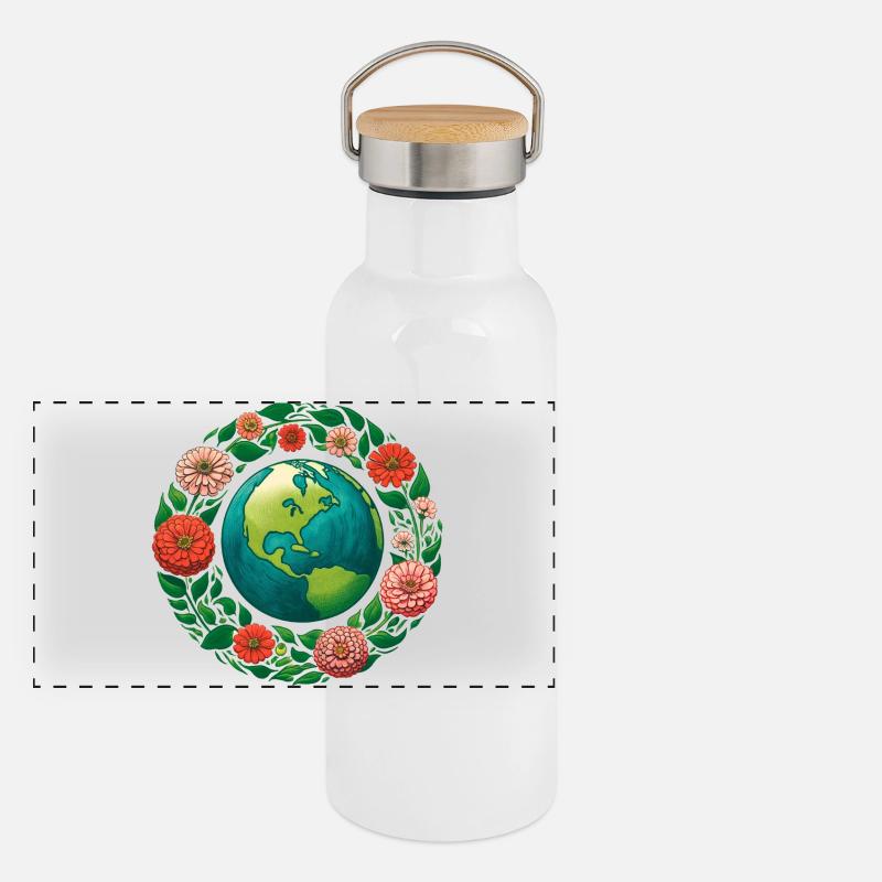 Anneau de la Terre en Fleurs Gourde isotherme avec bouchon en bambou