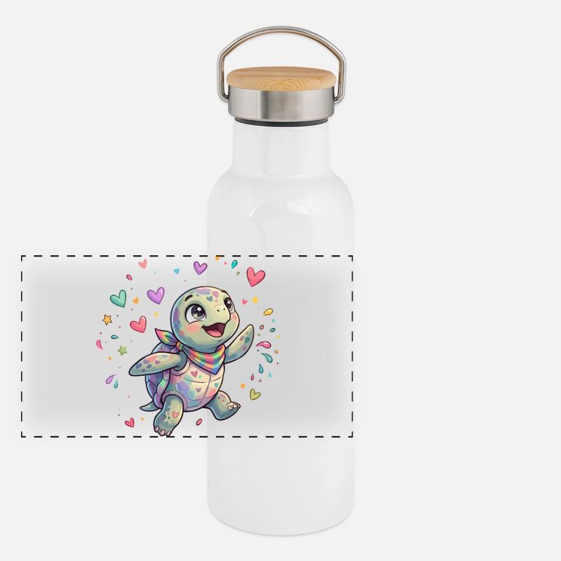 Rainbow Turtle with Heart Patterns Panoramic Thermal Bottle with Bamboo Lid