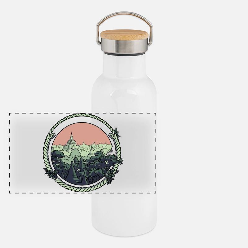 Style de bande dessinée pagode Gourde isotherme avec bouchon en bambou