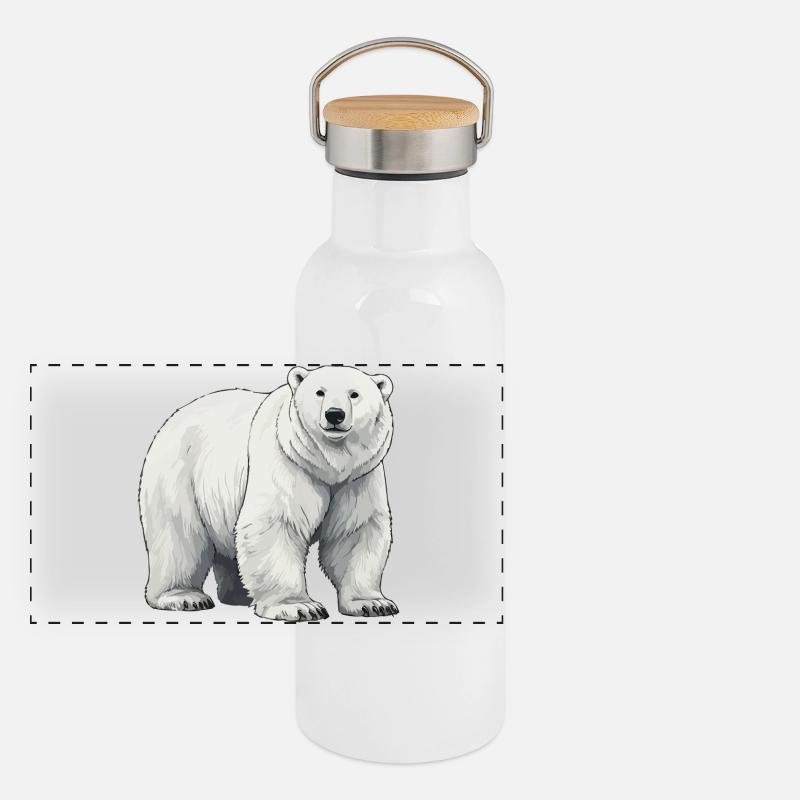 Polar Bär Illustration Graustufen Panorama Thermosflasche mit Bambusdeckel