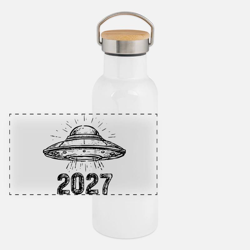 Raumschiff schwarz Panorama Thermosflasche mit Bambusdeckel