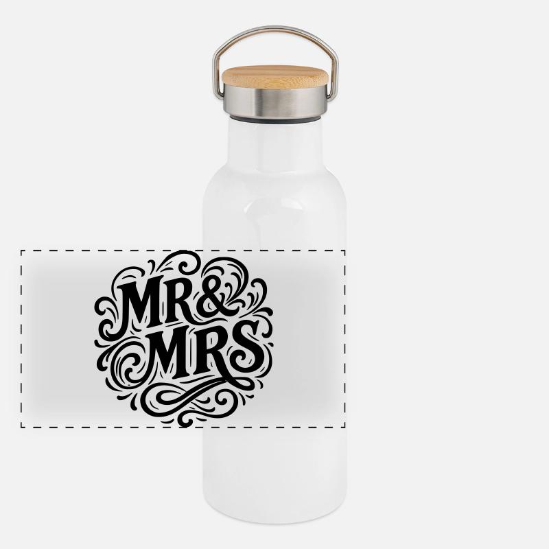 Mr and Mrs Hochzeit Herz Geschenk Ehe Paar - Panorama Thermosflasche mit Bambusdeckel - Weiß