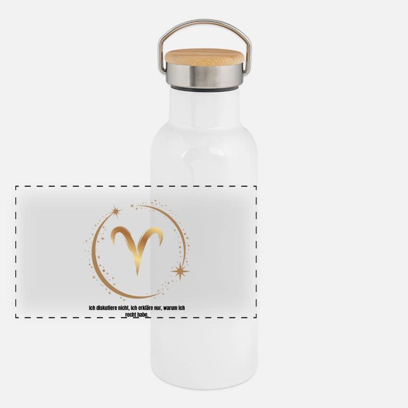 Goldenes Widder Sternbild  Panorama Thermosflasche mit Bambusdeckel