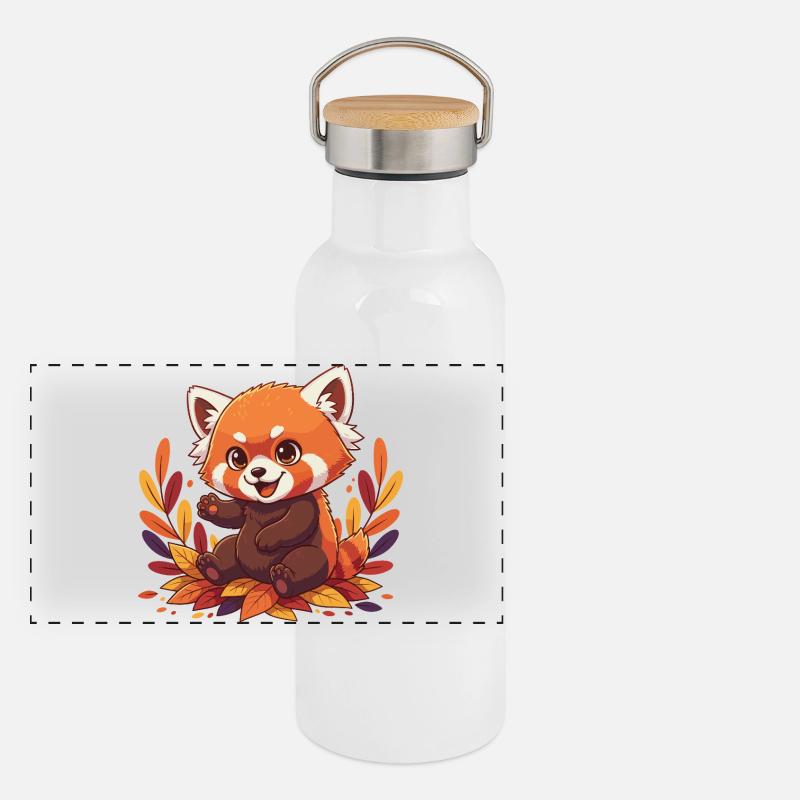 Kuscheliger Herbst Panda Panorama Thermosflasche mit Bambusdeckel