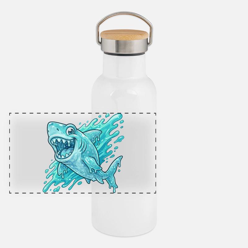 Blue Shark Splash Adventure Panoramic Thermal Bottle with Bamboo Lid