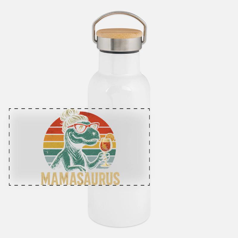 Mamasaurus Mama Mutter Geschenkidee Humor Lustig Panorama Thermosflasche mit Bambusdeckel