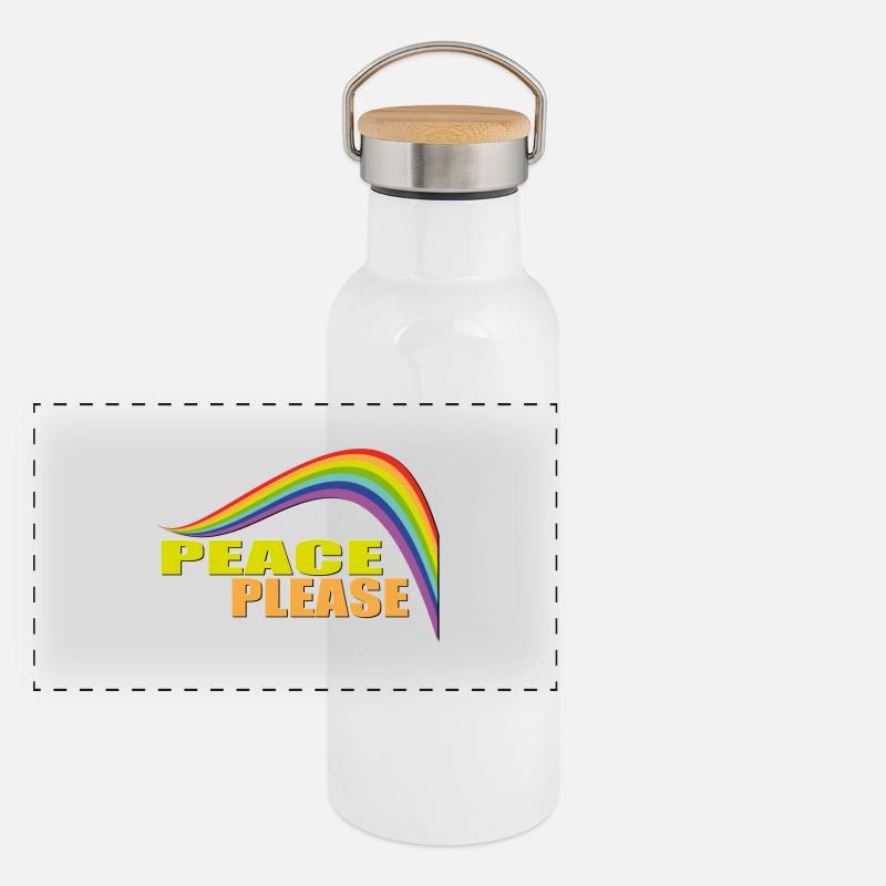 PEACE PLEASE with Rainbow Panorama Thermosflasche mit Bambusdeckel