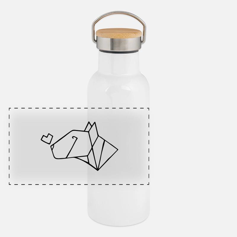 Bullterrier mit Herz Panorama Thermosflasche mit Bambusdeckel