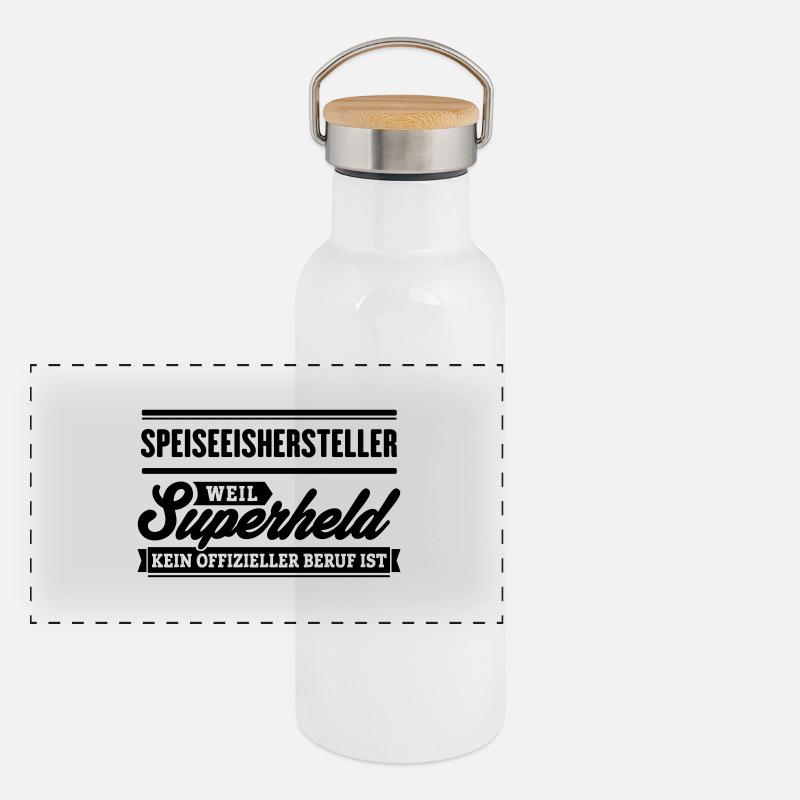 Superheld Speiseeishersteller - Panorama Thermosflasche mit Bambusdeckel - Weiß