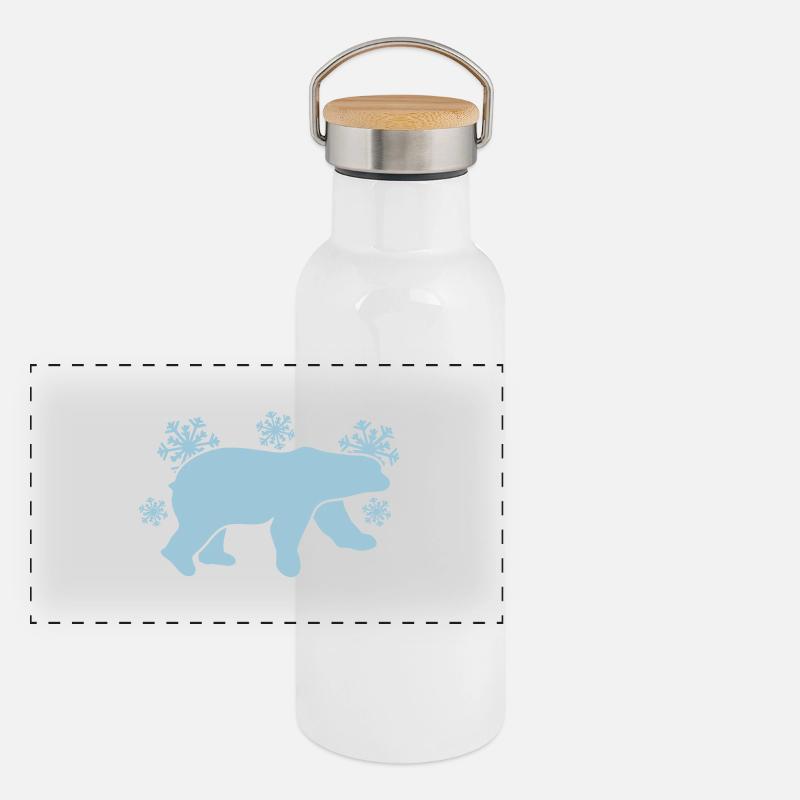 Eisbär mit Winter Schneeflocken Panorama Thermosflasche mit Bambusdeckel