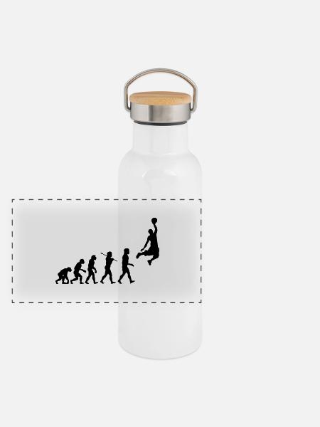 Basketball Dunk Evolution - Panorama Thermosflasche mit Bambusdeckel - Weiß