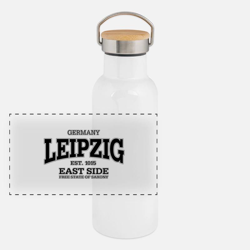 Leipzig (black) Panorama Thermosflasche mit Bambusdeckel