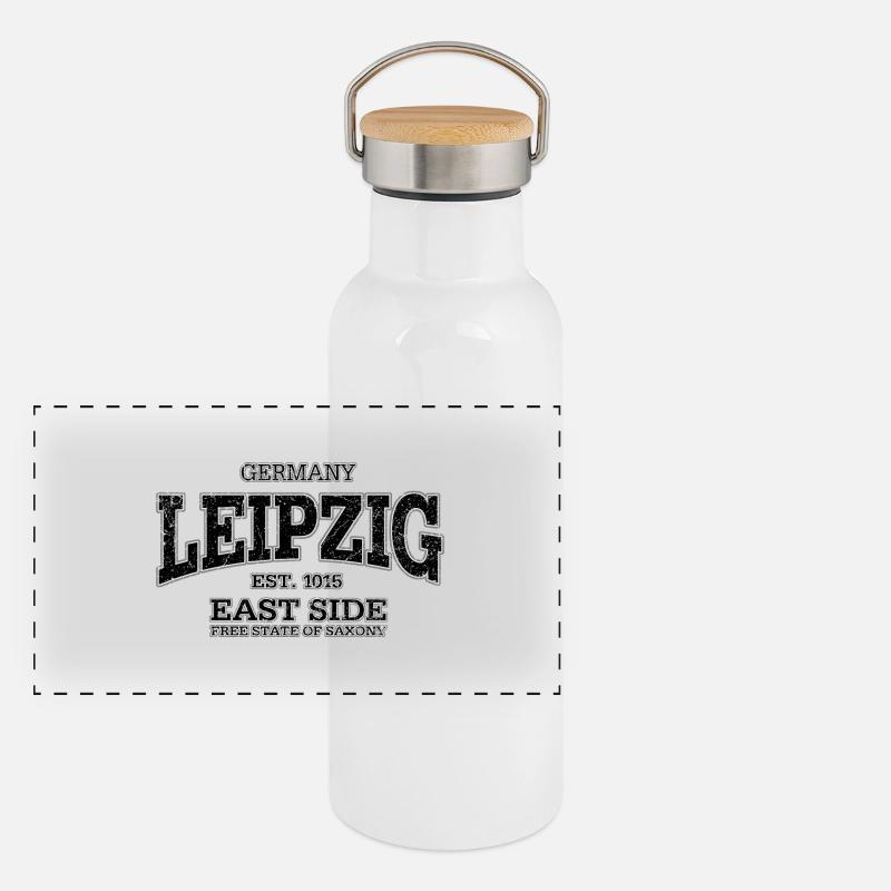 Leipzig (à l'ancienne noir) Gourde isotherme avec bouchon en bambou