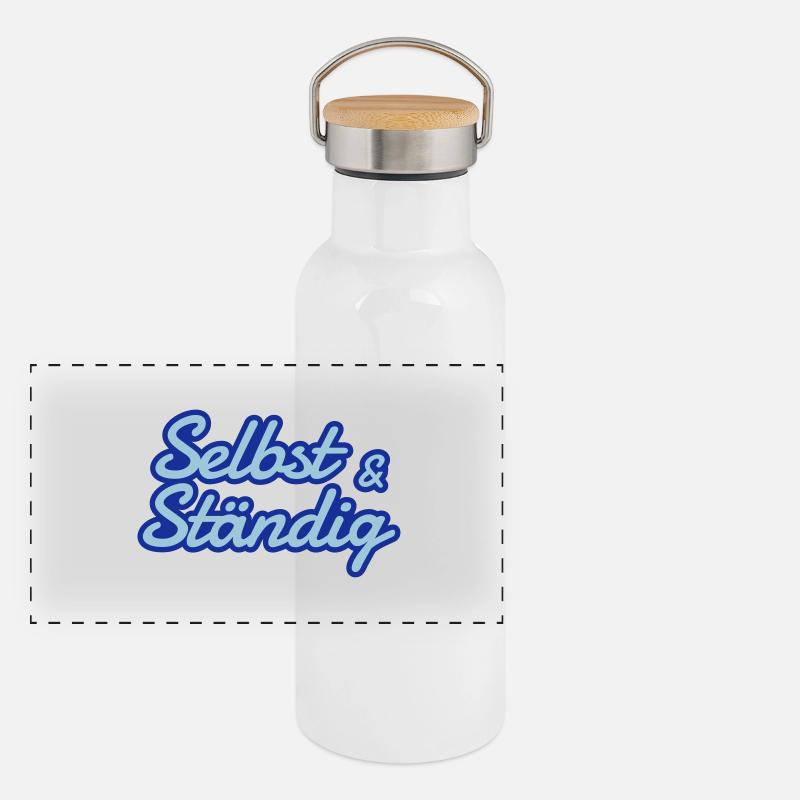 Selbstständig - selbst und ständig Panorama Thermosflasche mit Bambusdeckel