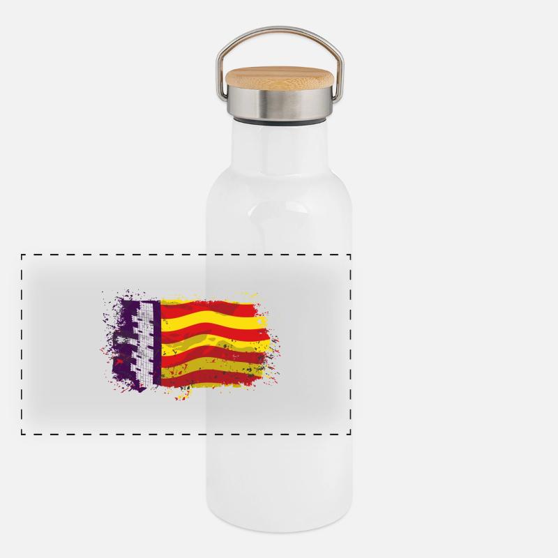 Mallorca Flag Panorama Thermosflasche mit Bambusdeckel