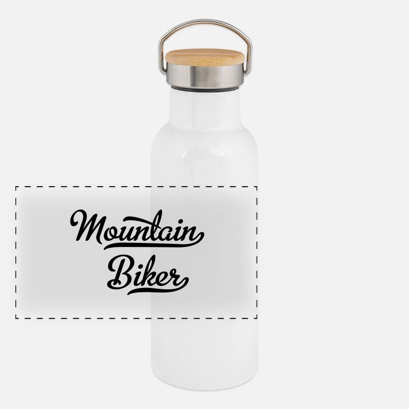 Mountain Biker Panorama Thermosflasche mit Bambusdeckel