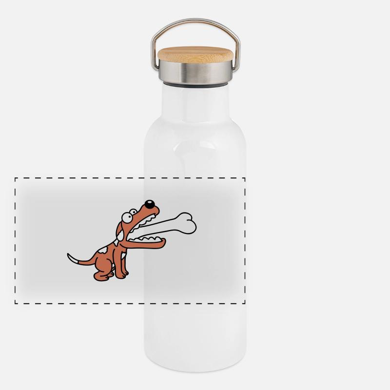 Dog Greedy Hungry Big Bone Swallowed Panoramic Thermal Bottle with Bamboo Lid