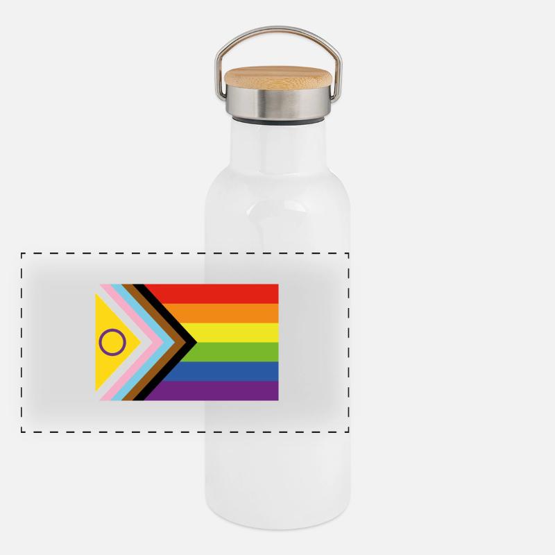 Drapeau de la fierté - Drapeau arc-en-ciel Gourde isotherme avec bouchon en bambou