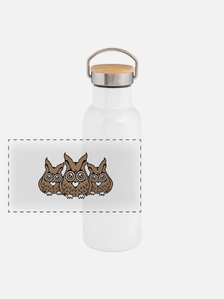 3 Eulen Freunde gucken gruselig große Horror Augen - Panorama Thermosflasche mit Bambusdeckel - Weiß - Vorne
