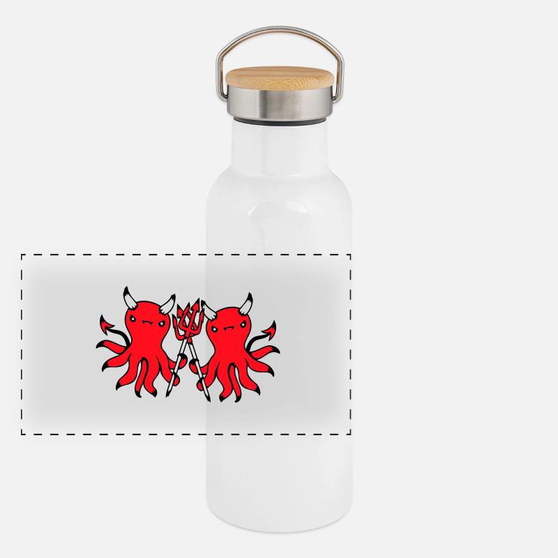 2 Octopus Devil Hell Team Friends Satan Evil Cute Panoramic Thermal Bottle with Bamboo Lid
