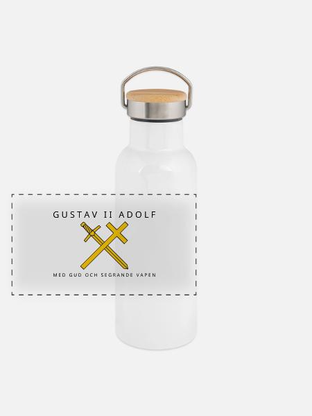 Gustav II. Adolf - Panorama Thermosflasche mit Bambusdeckel - Weiß - Vorne