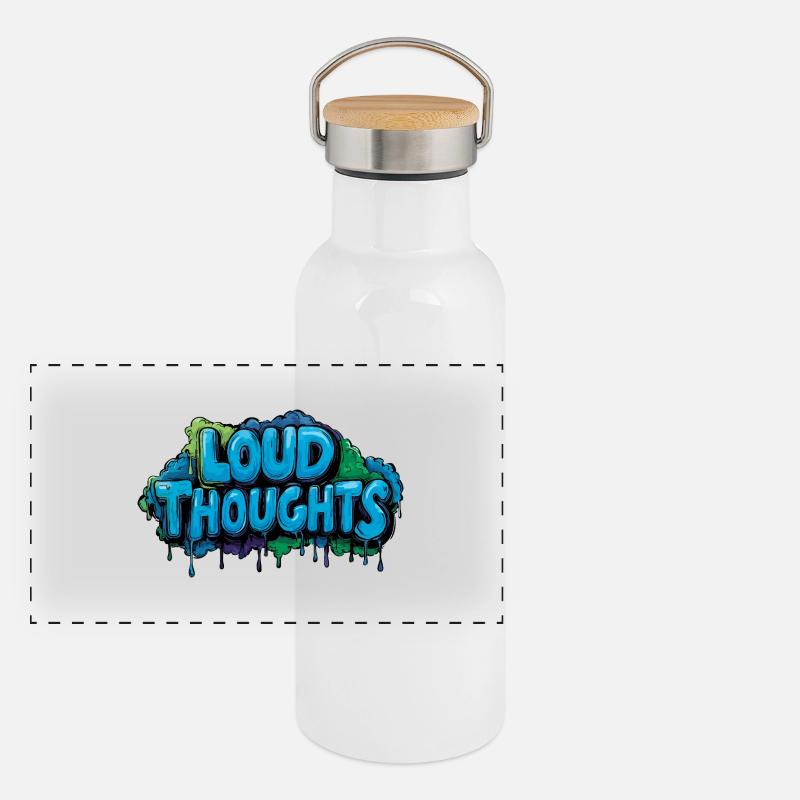 Loud Thoughts - Conception de lettrage graffiti. Gourde isotherme avec bouchon en bambou