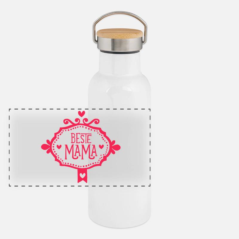 Beste Mama Muttertagsgeschenk Herz rot Panorama Thermosflasche mit Bambusdeckel