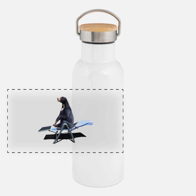 Bär macht Urlaub Panorama Thermosflasche mit Bambusdeckel