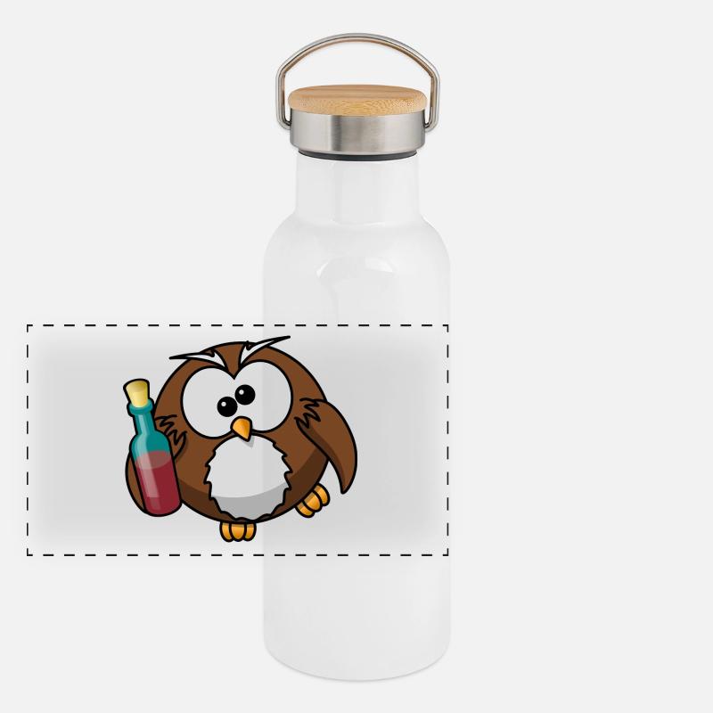 drunk owl with wine Panoramic Thermal Bottle with Bamboo Lid