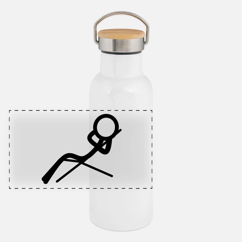 Stickman relaxes on the beach Panoramic Thermal Bottle with Bamboo Lid