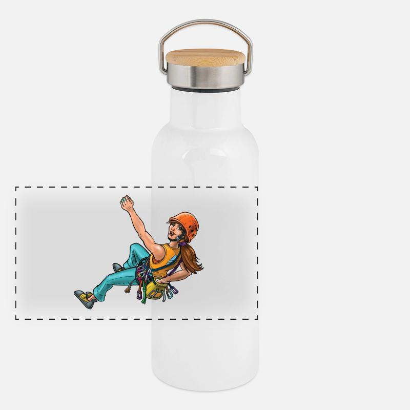 Weiblicher Kletterer (Weiblicher Sportkletterer) 2 Panorama Thermosflasche mit Bambusdeckel