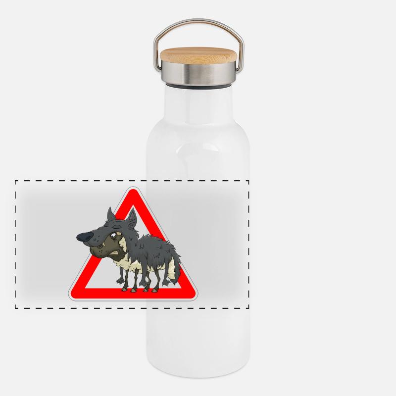 Schaf Wolf Panorama Thermosflasche mit Bambusdeckel