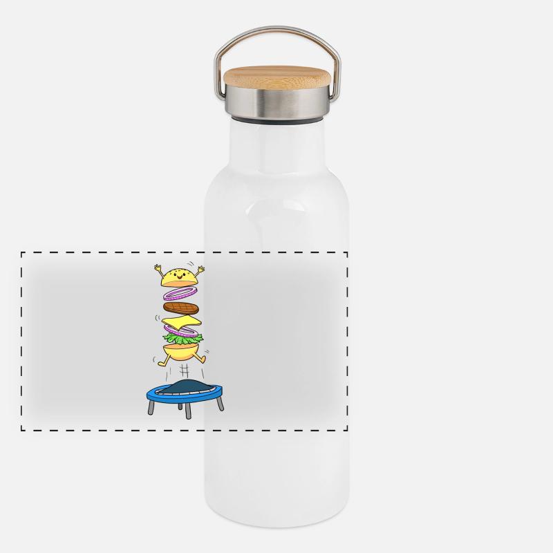Burger Hamburger Cheeseburger Jumping Panorama Thermosflasche mit Bambusdeckel