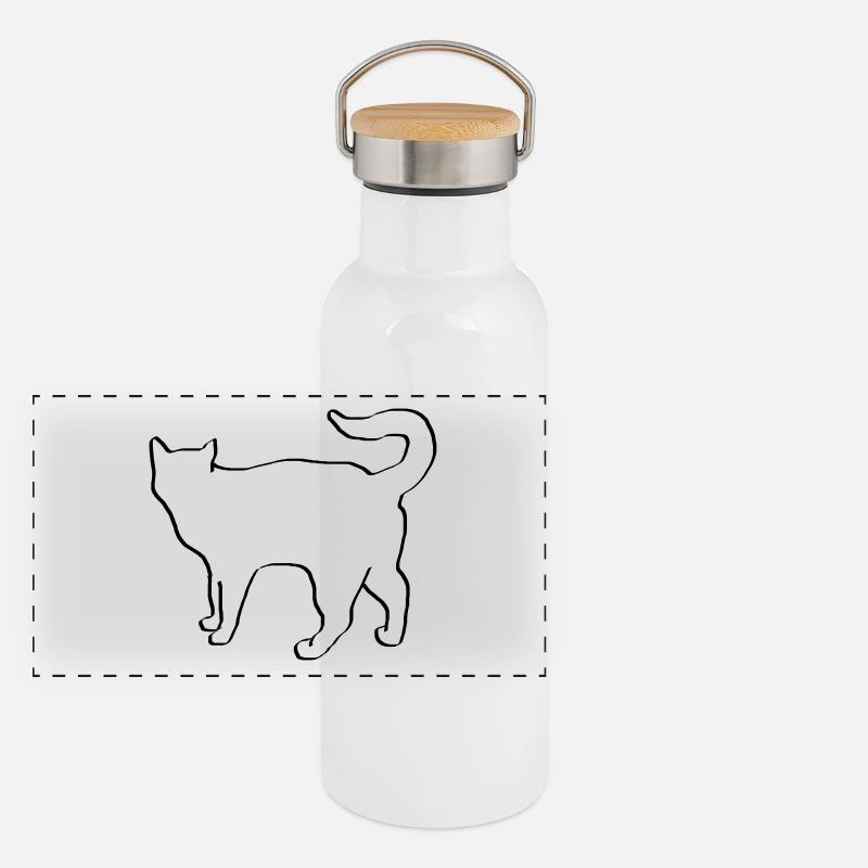 Cat drawing silhouette Cat meow gift Panoramic Thermal Bottle with Bamboo Lid