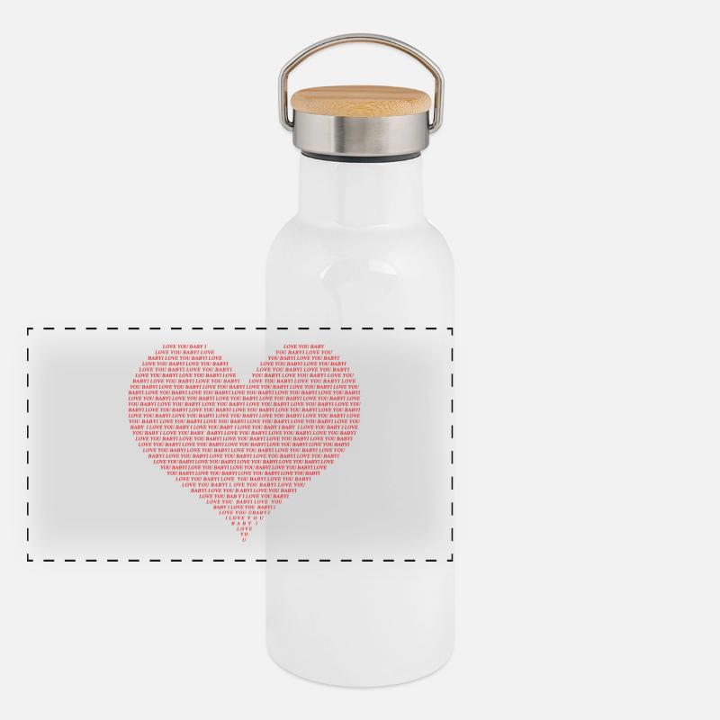 Typographie Coeur Forme Design Texte rouge Je t’aime Gourde isotherme avec bouchon en bambou
