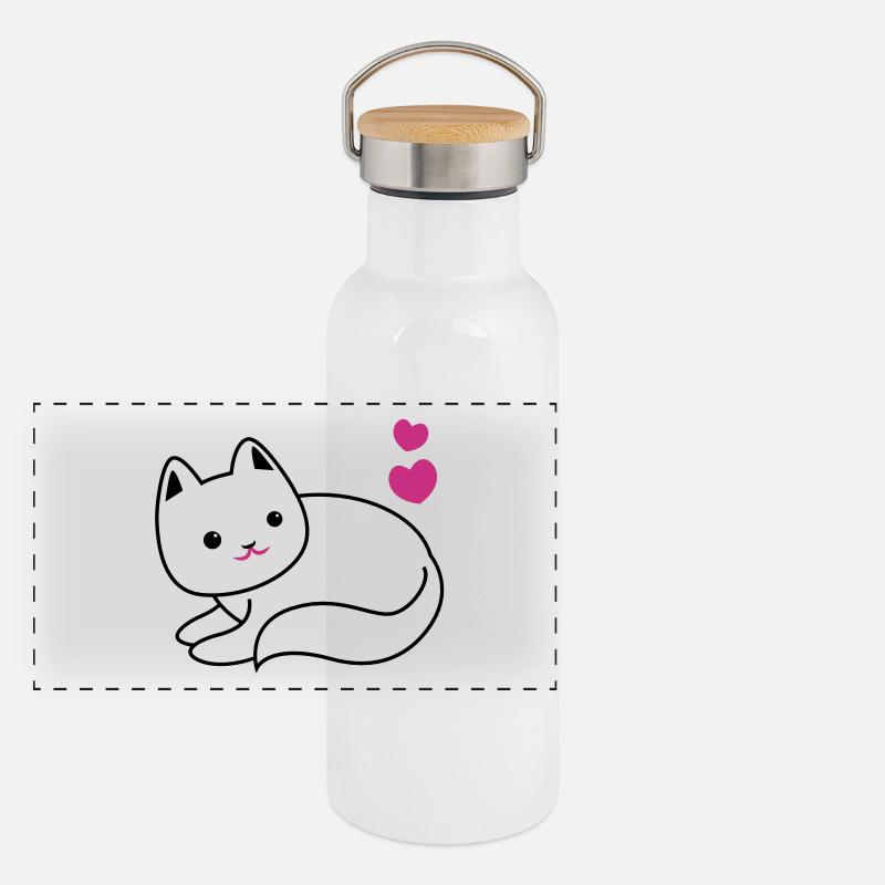 CUTIE Katze kawaii mit Herzen Panorama Thermosflasche mit Bambusdeckel