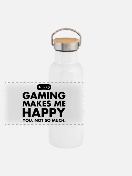 Gaming Makes Me Happy - You, Not So Much. - Gourde isotherme avec bouchon en bambou - blanc - Devant