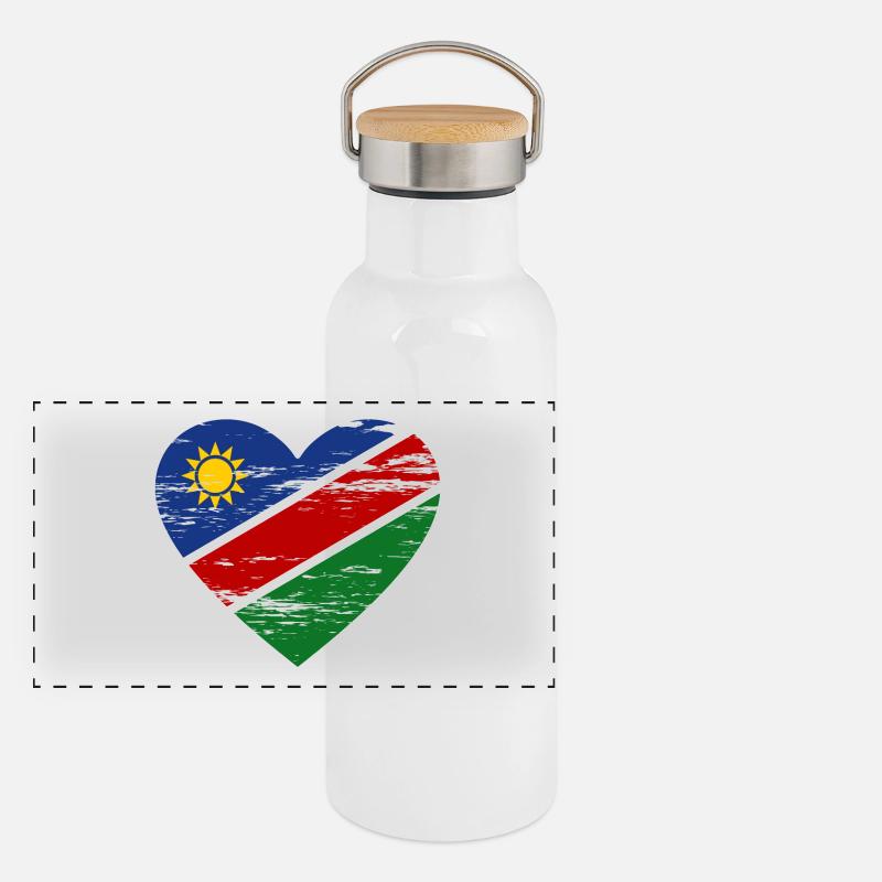Cœur de drapeau de Namibie utilisé Gourde isotherme avec bouchon en bambou
