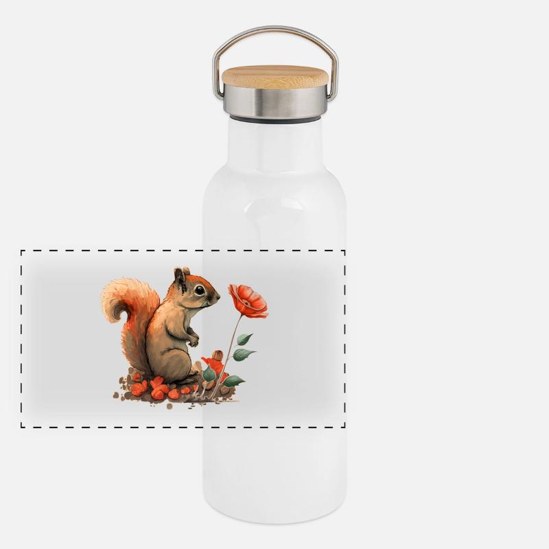 Eichhörnchen Panorama Thermosflasche mit Bambusdeckel