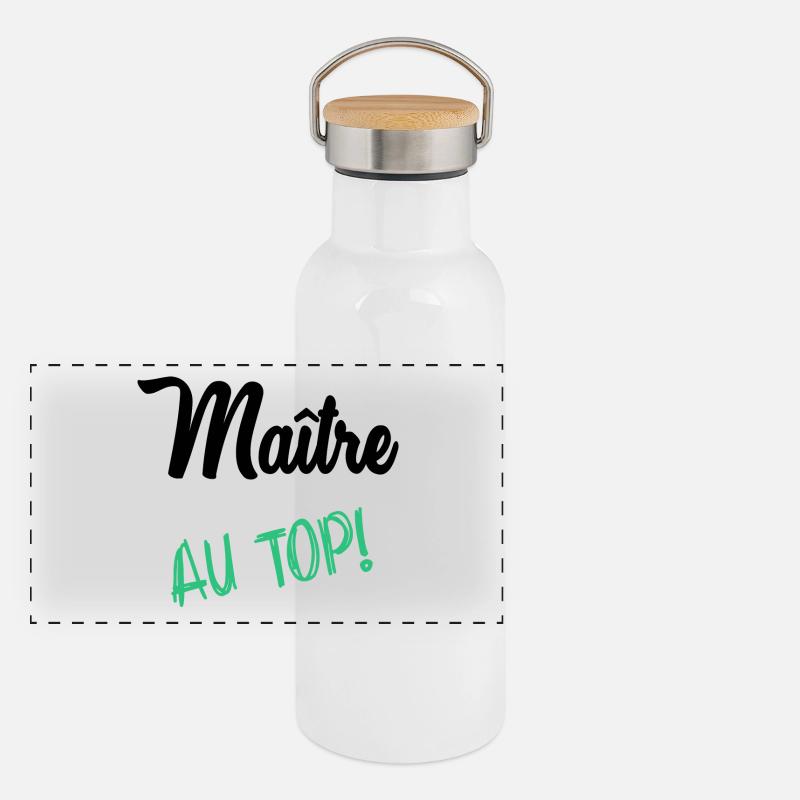 MAITRE. MAÎTRESSE. MERCI Gourde isotherme avec bouchon en bambou