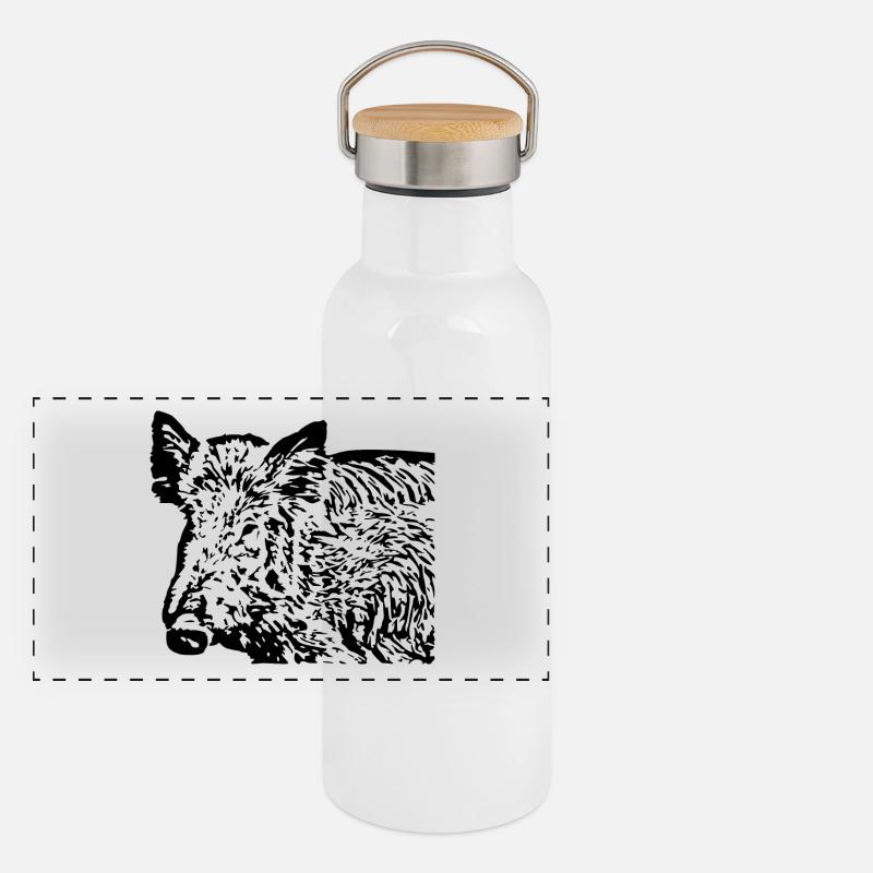 Wild boar Wild boar Pig Sow Pigs Panoramic Thermal Bottle with Bamboo Lid