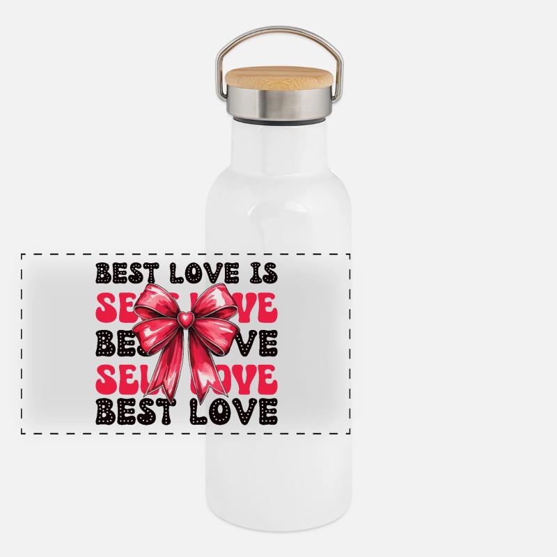 Selbstliebe Valentinstag Kokette Panorama Thermosflasche mit Bambusdeckel