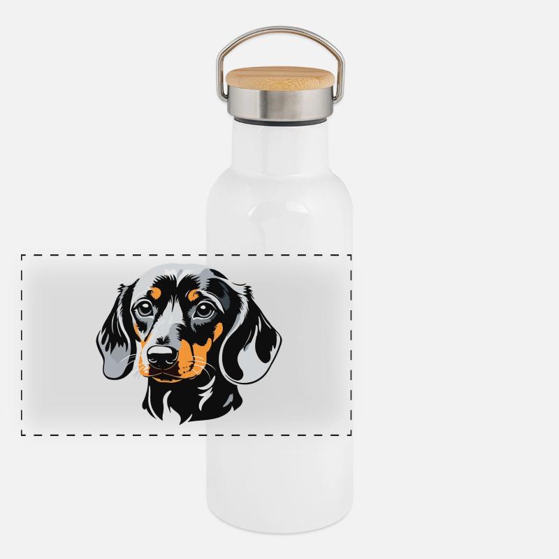 Teckel Dackel - Autocollant Chien de compagnie Gourde isotherme avec bouchon en bambou
