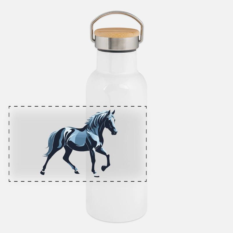 Cheval Bleu - Design Animalier Gourde isotherme avec bouchon en bambou