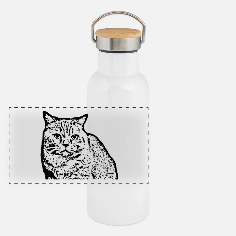 britisch Kurzhaar Katze schwarz Katze Kätzchen Panorama Thermosflasche mit Bambusdeckel