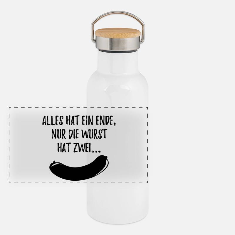 Alles Wurst schwarz Panorama Thermosflasche mit Bambusdeckel